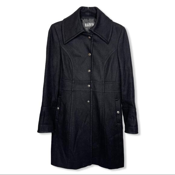 MARVIN RICHARDS / black wool blend military long line winter pea coat / M - Picture 1 of 11